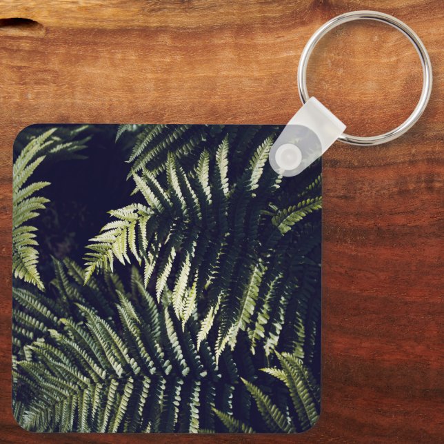 Dark Green Fern Leaves Botanic Keychain (Back)