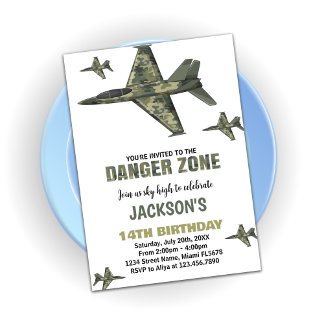 Dark Green Fighter Jet Invitation Anniversaire