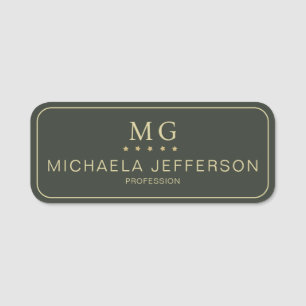Dark Green Five Stars Gold: Monogram Professional Name Tag