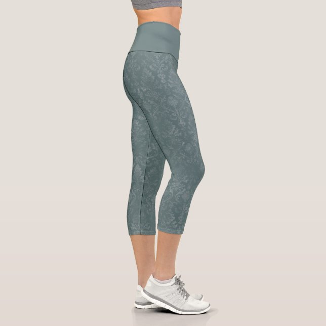 Dark Green Floral Damask Pattern - Leggings (Right)