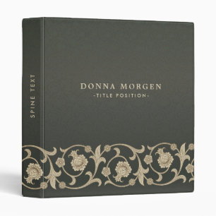 Dark Green Flower Pattern Elegant Floral Monogram Binder