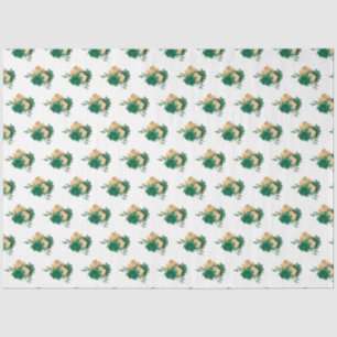 Dark Green Flowers and Greenery Pattern Tissue Paper