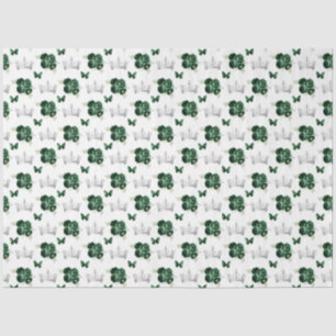 Dark Green Flowers and Silver Crowns Tissue Paper