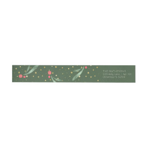 Dark Green Foliage Gold Confetti Christmas Wrap Around Label
