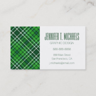 Dark Green & Forest Green Plaid Pattern Business Card