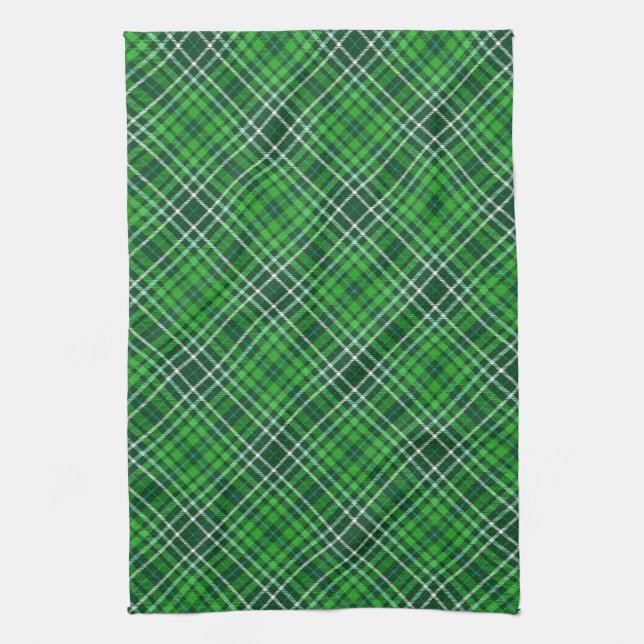 Dark Green & Forest Green Plaid Pattern Kitchen Towel (Vertical)