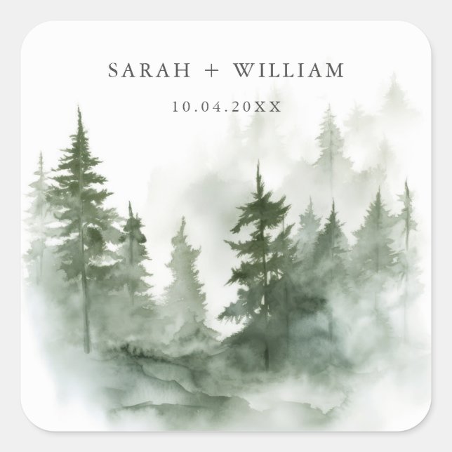 Dark green forest Wedding Sticker (Front)