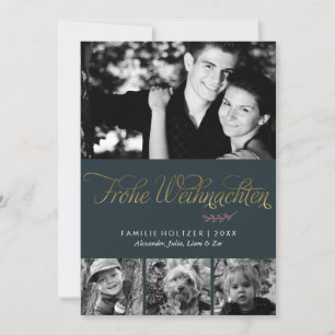 Dark Green Frohe Weihnachten Photo Holiday Card