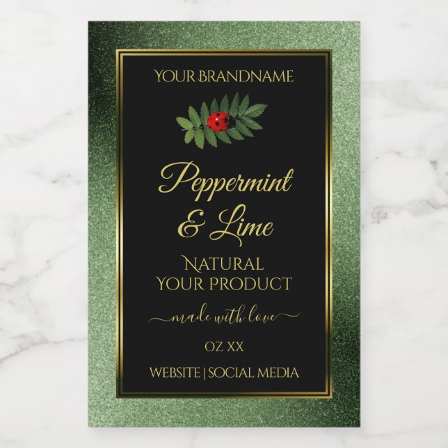 Dark Green Glitter Black Product Labels Ladybug (Single Label)