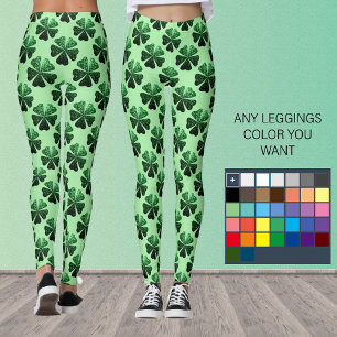 Dark Green glitter sparkle Shamrock Clover pattern Leggings