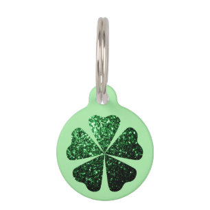 Dark Green glitter sparkle Shamrock Clover pattern Pet Tag