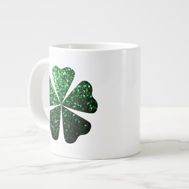 Dark Green glitter sparkle Shamrock Clovers Large Coffee Mug (Front Left)