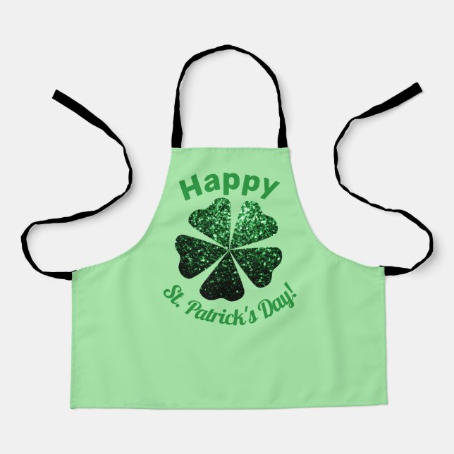 Dark Green glitter sparkle Shamrock St Patrick Day Apron (Front)