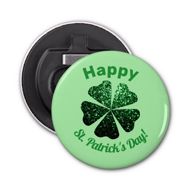 Dark Green glitter sparkle Shamrock St Patrick Day Bottle Opener (Front)