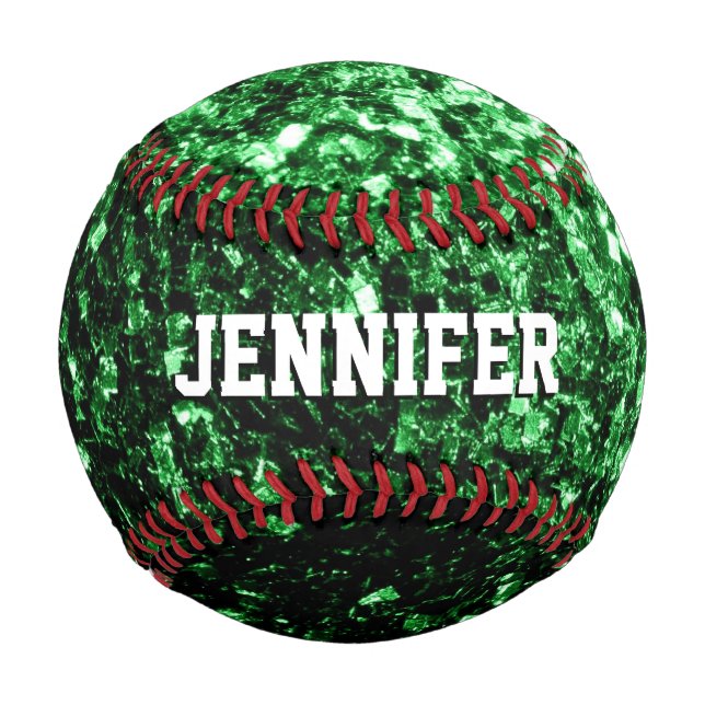 Dark green glitter sparkles Your name Team Baseball (Back)
