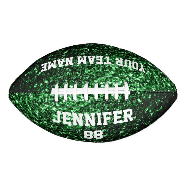 Dark green glitter sparkles Your name Team Football (Front)