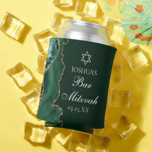 Dark Green Gold Agate Bar Mitzvah Party Can Cooler