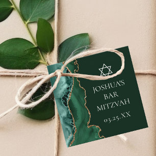 Dark Green Gold Agate Bar Mitzvah Party Favour Tags