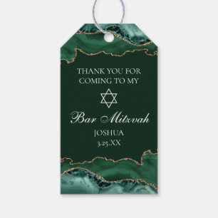 Dark Green Gold Agate Bar Mitzvah Party Gift Tags