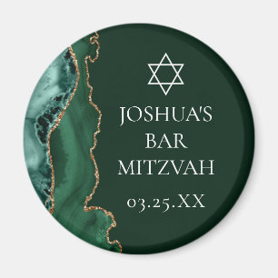 Dark Green Gold Agate Bar Mitzvah Party Magnet
