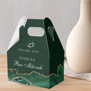 Dark Green Gold Bar Mitzvah Personalized Party Favor Box