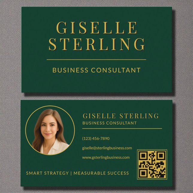 Dark Green Gold Business Consultant Photo QR Code Card (Creator Uploaded)