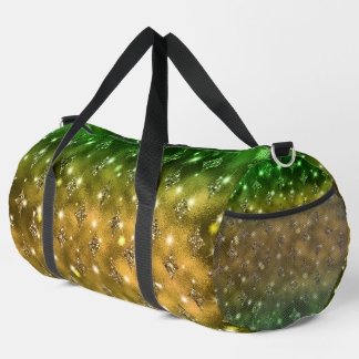 DARK GREEN & GOLD DIAMOND GLITTER LOOK  DUFFLE BAG