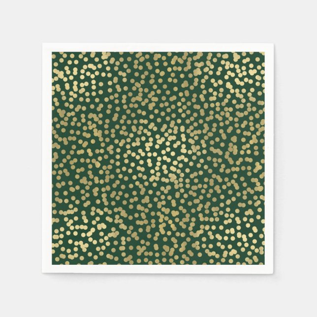 Dark Green & Gold Dots Confetti Elegant Glam Napkin (Front)