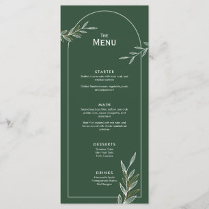 Dark Green Gold Leaf Wedding Event Menu Flat Card