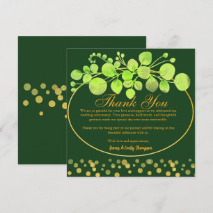 Dark Green Gold Leafy Wreath Eucalyptus Botanical  Thank You Card