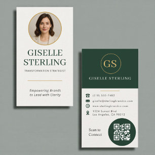 Dark Green Gold Photo QR Code Business Card