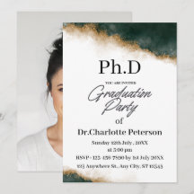 Dark Green & Gold Watercolor PhD Graduation Party 