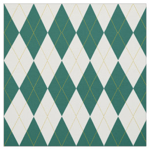 Dark Green   Gold   White Diamond Argyle Pattern Fabric