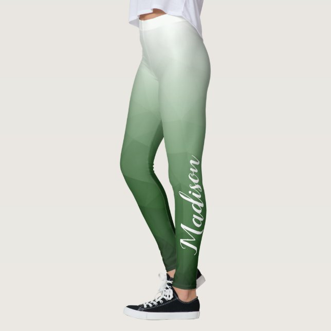 Dark green Gradient Geometry Mesh Pattern Name Leggings (Left)