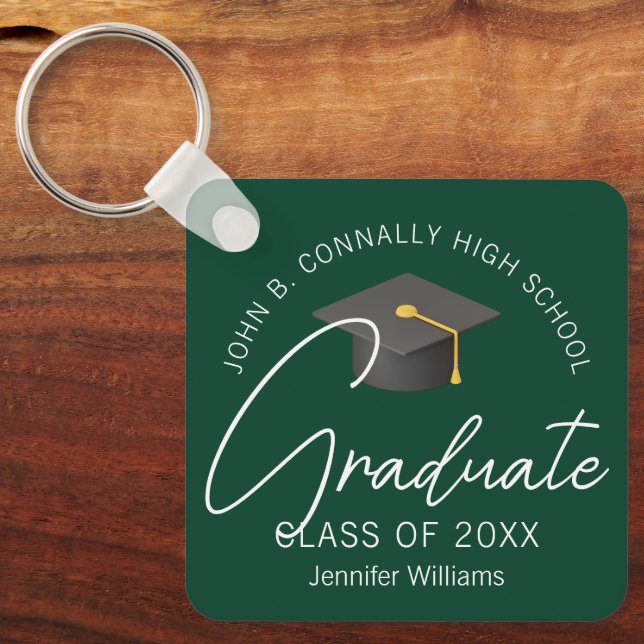 Dark Green Graduate Custom 2025 Graduation Keychain (Front)