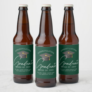 Dark Green Graduate Custom Graduation Party Beer Bottle Label