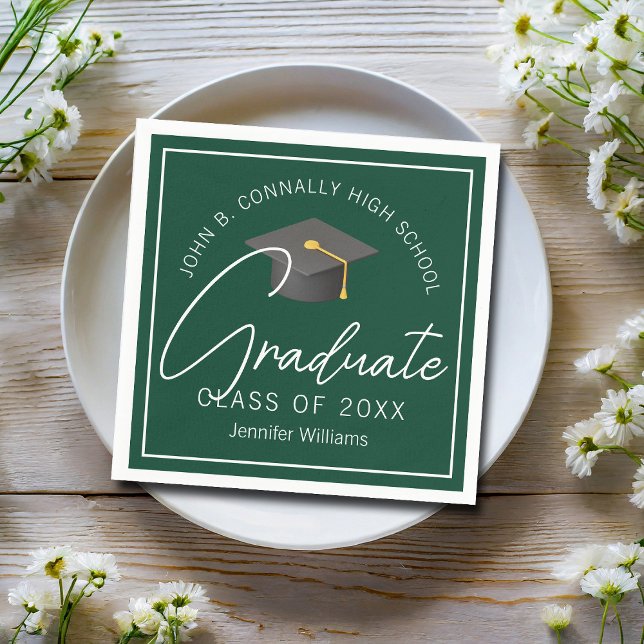 Dark Green Graduate Personalized Graduation Party Napkin (Creator Uploaded)