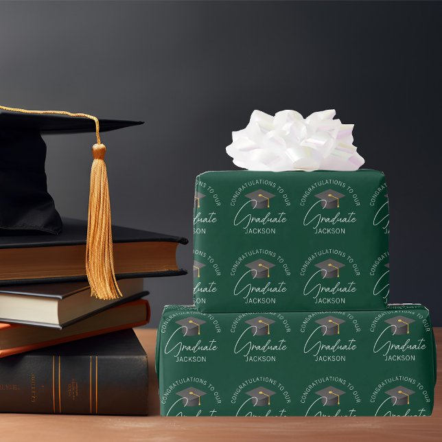 Dark Green Graduate Personalized Graduation Wrapping Paper (Creator Uploaded)