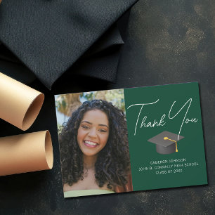 Dark Green Graduate Photo Personalized Graduation Thank You Card