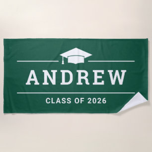 Dark Green Graduation Party Personalized Beach Towel