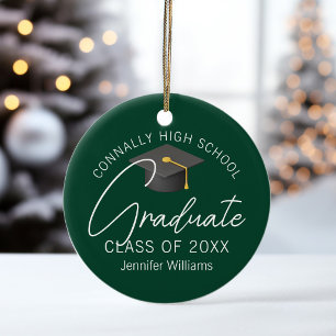 Dark Green Graduation Photo Personalized Christmas Ceramic Ornament