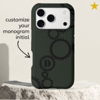 Dark Green Grunge Cogs Gears Monogrammed Initial