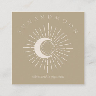 Dark Green Healing Sun Moon Spiritual Solar Energy Square Business Card