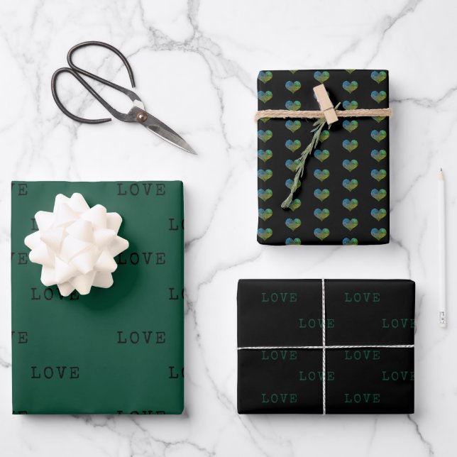 Dark Green Hearts Modern Love Valentine's Day Wrapping Paper Sheet (Front)