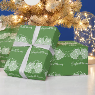 Dark Green Holiday Bells and Swirls Wrapping Paper