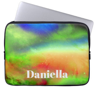 Dark Green Holographic Sky with Custom Name Laptop Sleeve