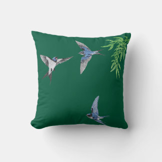 Dark green imitation embroidered bird throw pillow