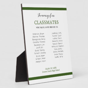 Dark Green In Memory Of Our Classmates Names Plaque