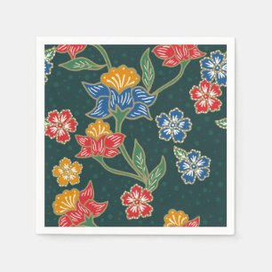 Dark green Indonesian floral vines Batik pattern Napkin
