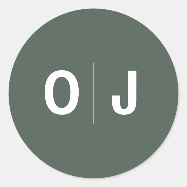 Dark Green | Initials Minimalist Scandi Wedding Classic Round Sticker (Front)